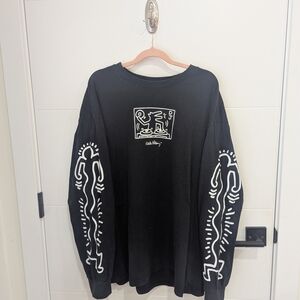 🔥 Keith Haring x H&M Black Long Sleeve Shirt with White Graphic Design SzLarge